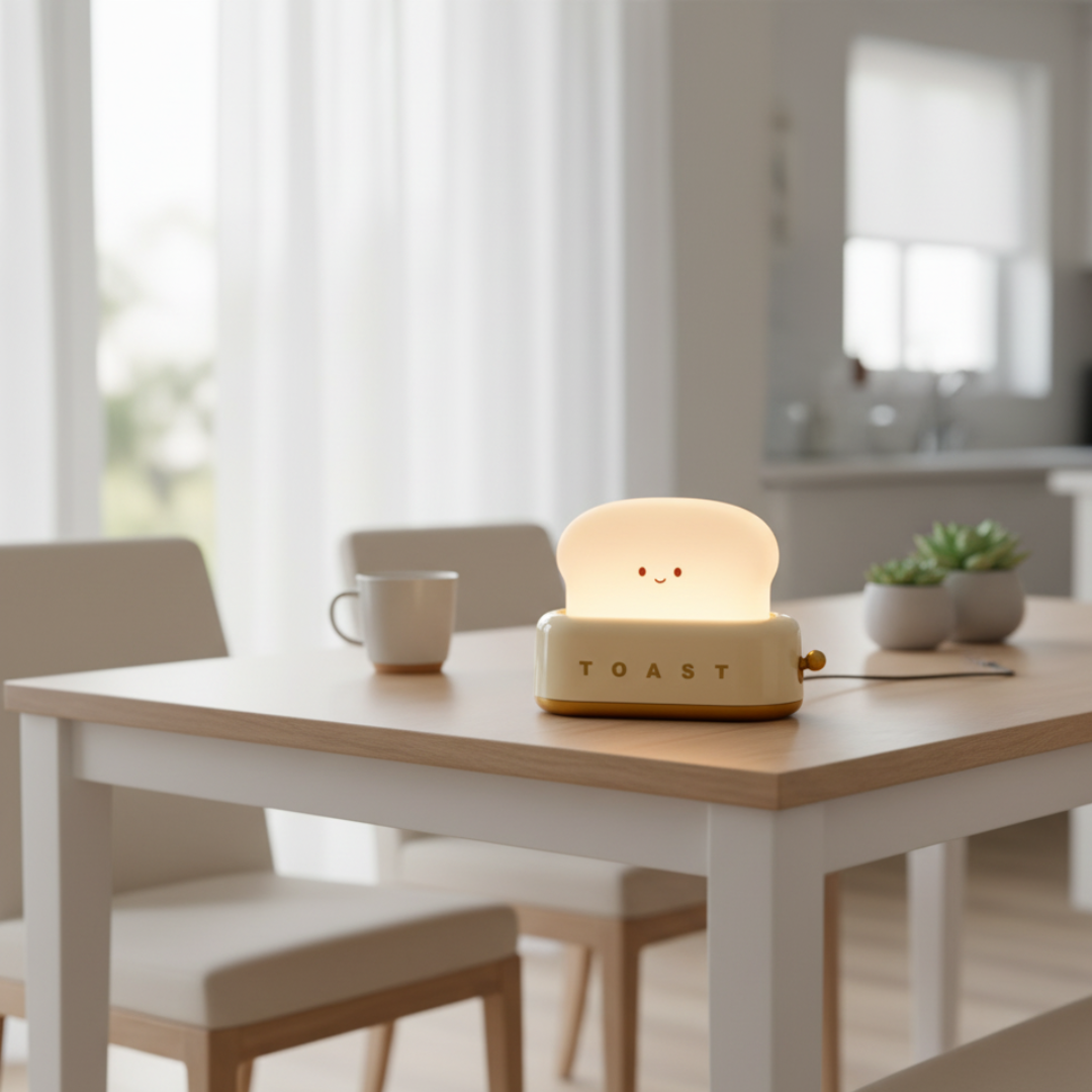 CalorLux Toaster Table Lamp - Rechargeable LED Toast Night Light with Dimmer