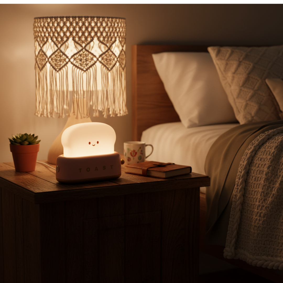 CalorLux Toaster Table Lamp - Rechargeable LED Toast Night Light with Dimmer