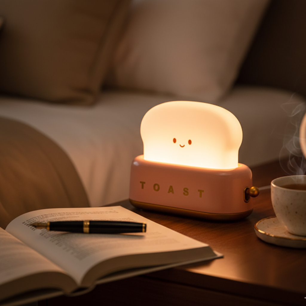 CalorLux Toaster Table Lamp - Rechargeable LED Toast Night Light with Dimmer