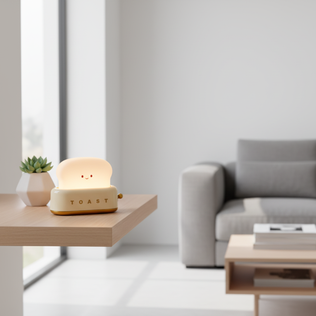 CalorLux Toaster Table Lamp - Rechargeable LED Toast Night Light with Dimmer