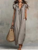 Camellia - Long Bohemian Maxi Dress for Women in Breathable Linen and Cotton 0