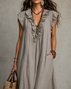 Camellia - Long Bohemian Maxi Dress for Women in Breathable Linen and Cotton 01