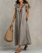 Camellia - Long Bohemian Maxi Dress for Women in Breathable Linen and Cotton 02
