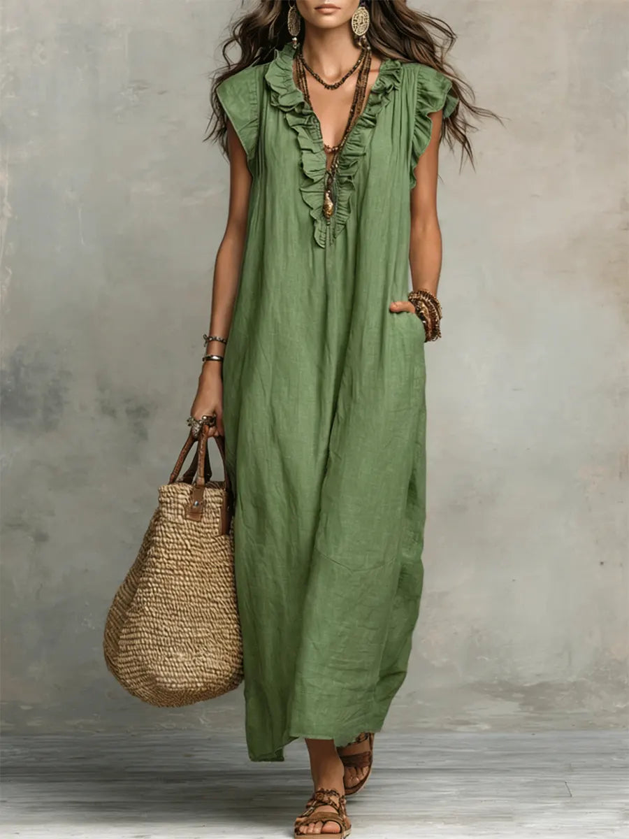 Camellia - Long Bohemian Maxi Dress for Women in Breathable Linen and Cotton 1