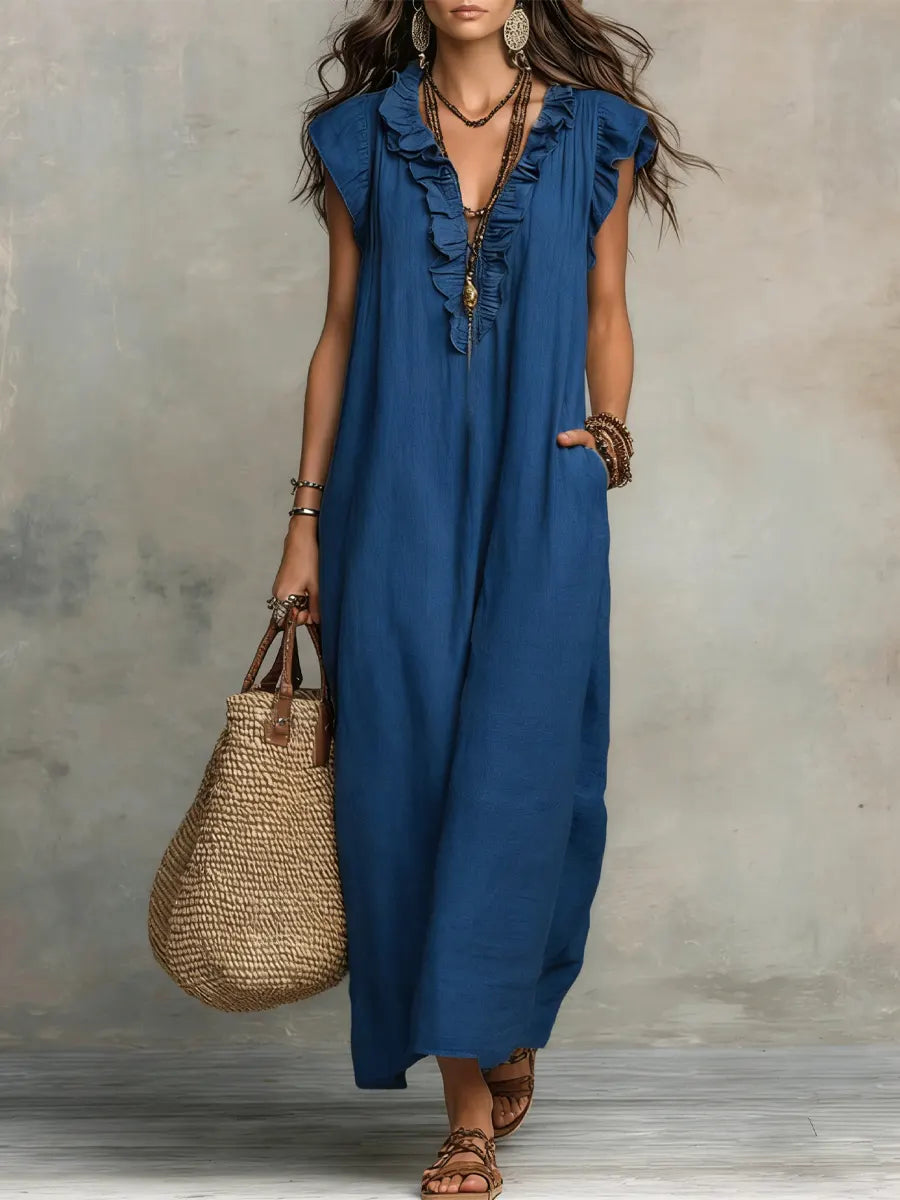 Camellia - Long Bohemian Maxi Dress for Women in Breathable Linen and Cotton 2
