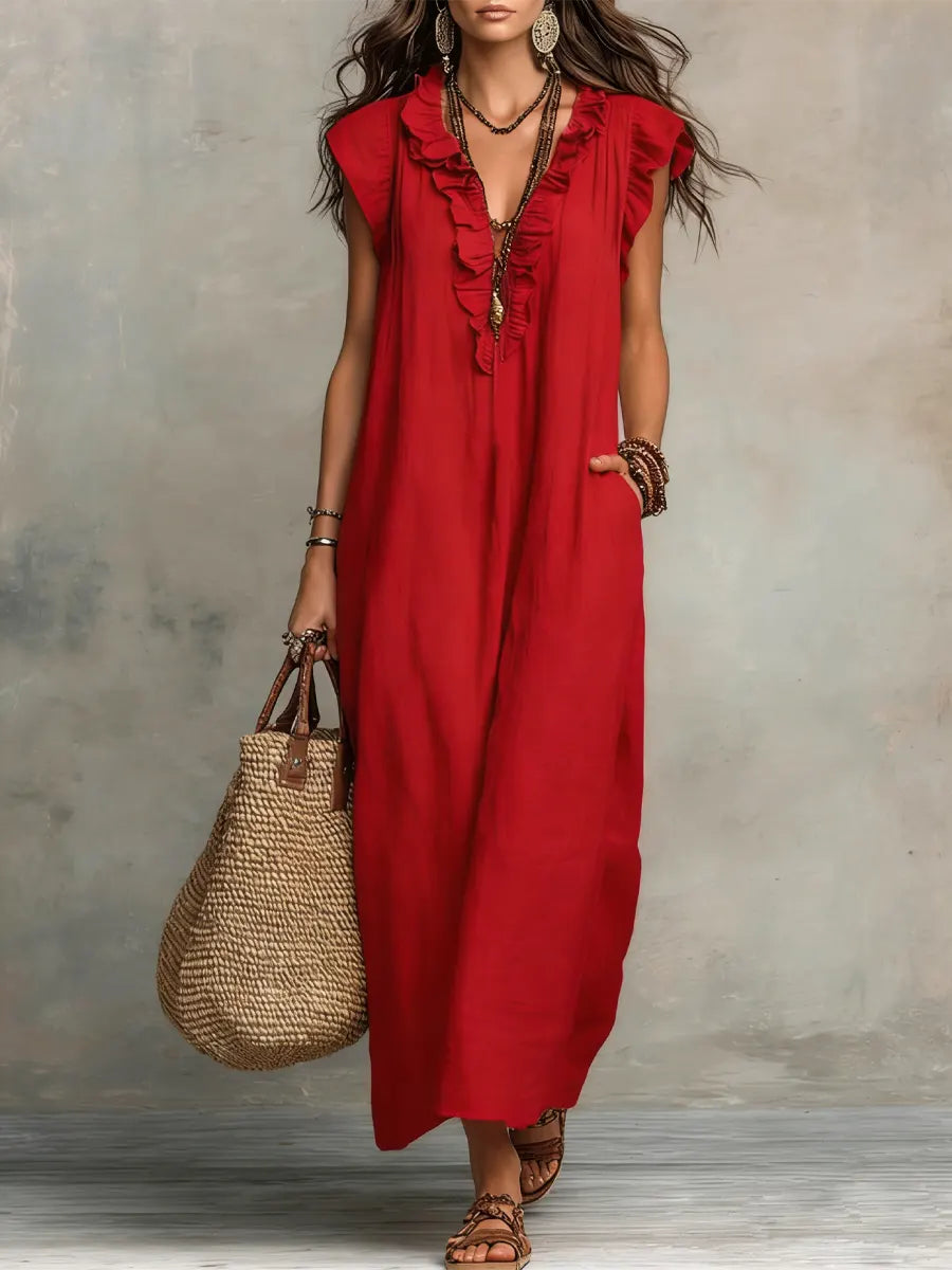 Camellia - Long Bohemian Maxi Dress for Women in Breathable Linen and Cotton 3