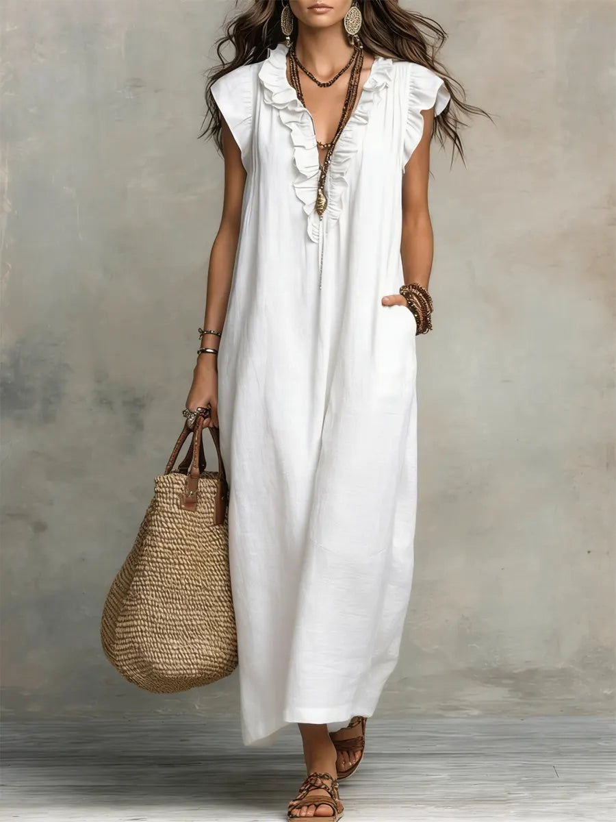 Camellia - Long Bohemian Maxi Dress for Women in Breathable Linen and Cotton 4