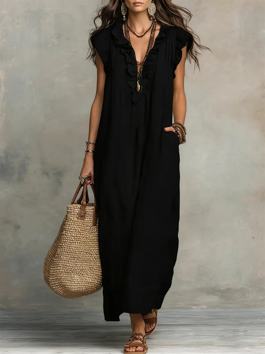 Camellia - Long Bohemian Maxi Dress for Women in Breathable Linen and Cotton 5