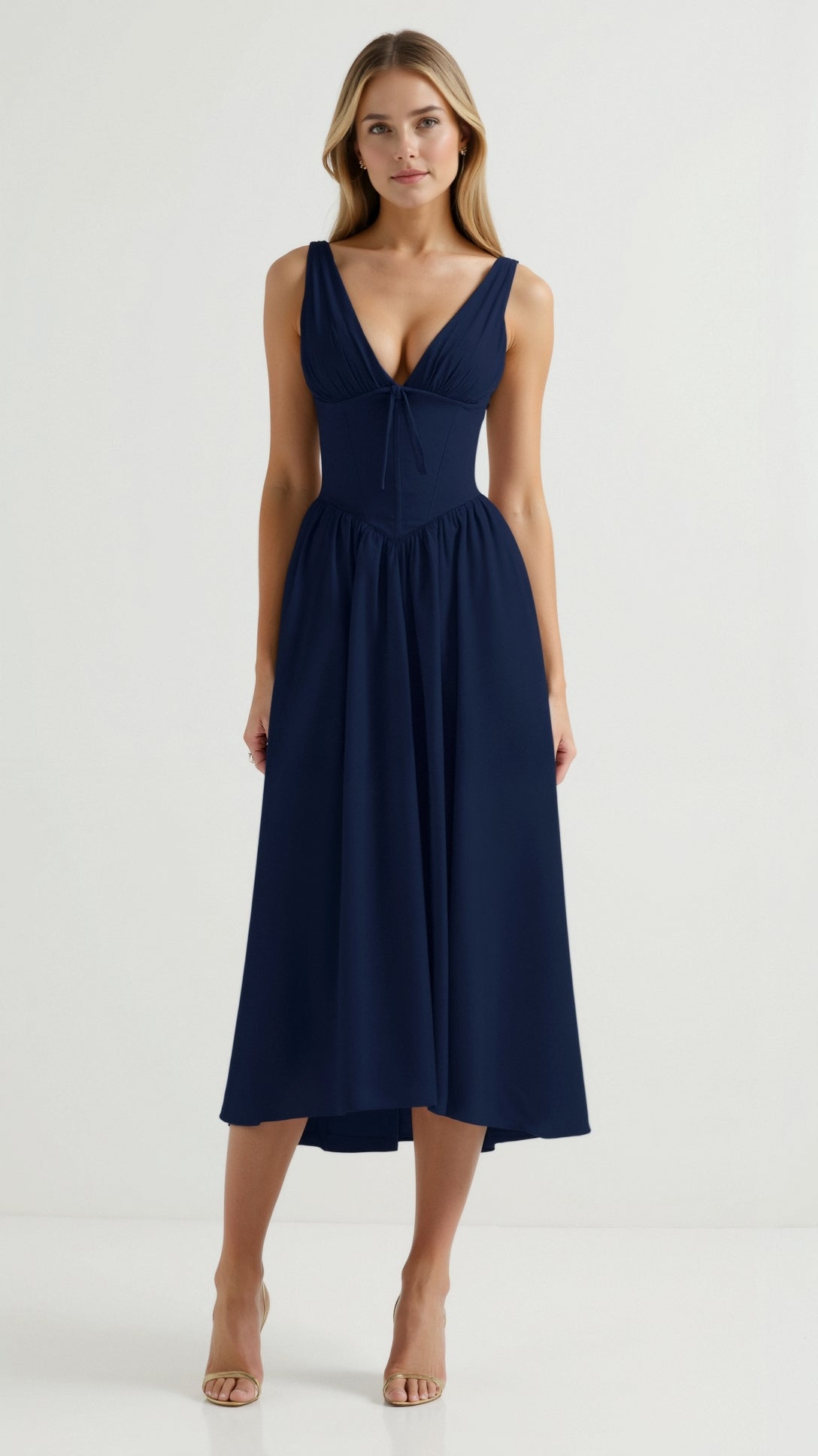 Cassandra Women's Midi Dress | Plunge Neckline, Elegant Summer Style 0