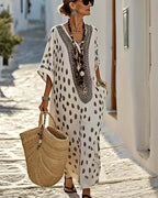 Chic Resort Print Polka Dot Maxi Dress with 3/4 Sleeves for Women 1