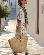 Chic Resort Print Polka Dot Maxi Dress with 3/4 Sleeves for Women 2