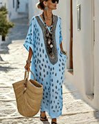 Chic Resort Print Polka Dot Maxi Dress with 3/4 Sleeves for Women 5