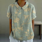 Chic Women's Blouse | Floral Print, Short Sleeve Cotton-Polyester Summer Top 0
