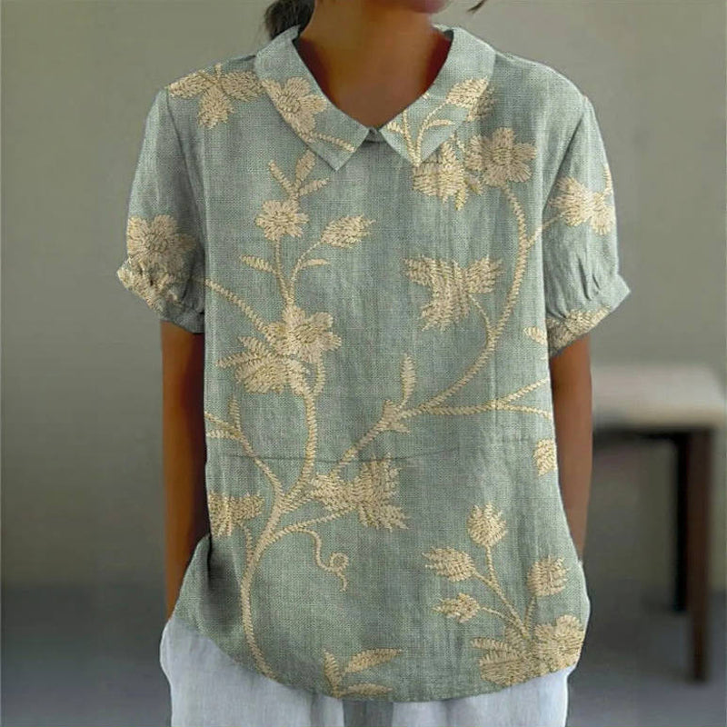 Chic Women's Blouse | Floral Print, Short Sleeve Cotton-Polyester Summer Top 0