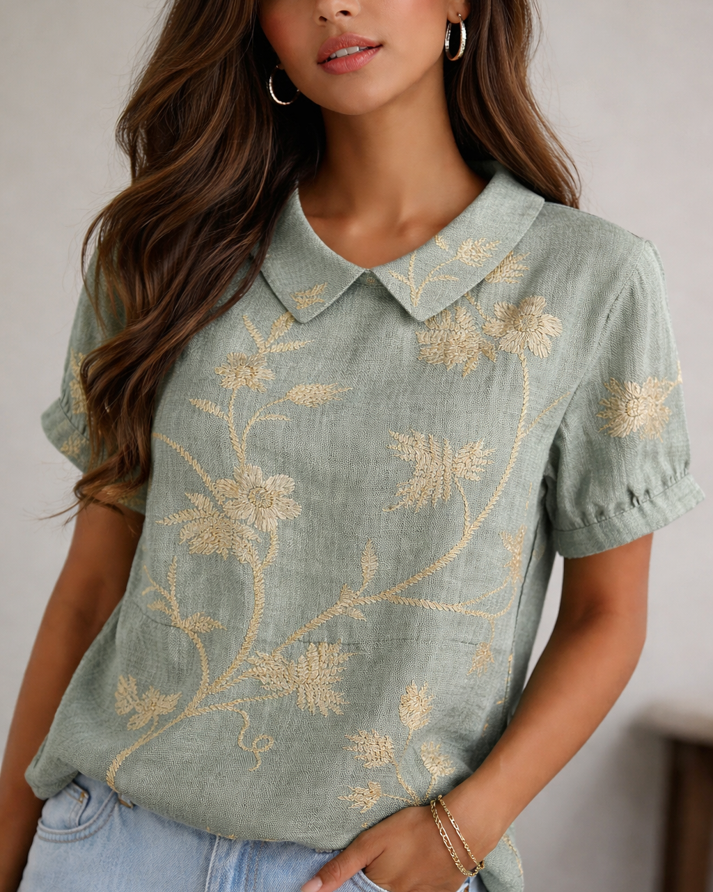 Chic Women's Blouse | Floral Print, Short Sleeve Cotton-Polyester Summer Top 2