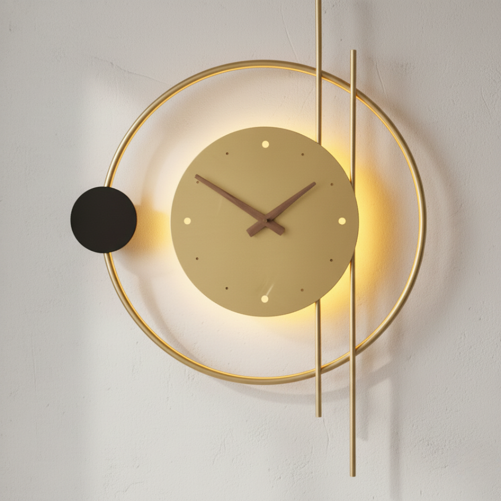 ChronoLumina Illuminated Wall Clock - Black & Gold Minimalist LED Sconce Clock