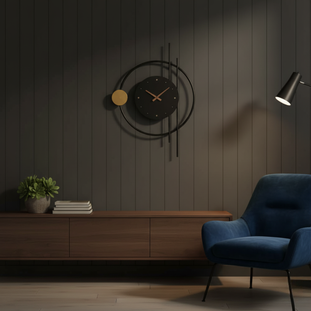 ChronoLumina Illuminated Wall Clock - Black & Gold Minimalist LED Sconce Clock