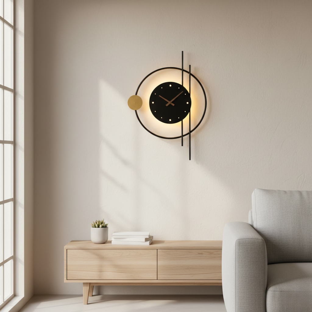ChronoLumina Illuminated Wall Clock - Black & Gold Minimalist LED Sconce Clock