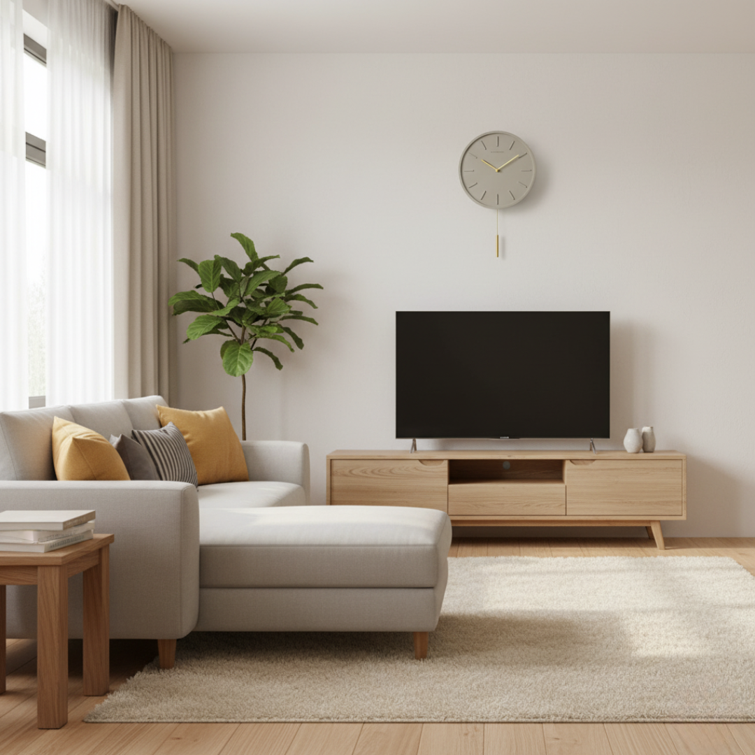 CimentAure Matte Cement & Brass Pendulum Clock - Silent Industrial Wall Clock