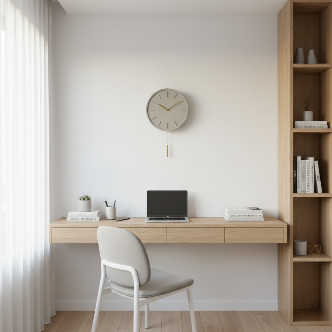 CimentAure Matte Cement & Brass Pendulum Clock - Silent Industrial Wall Clock