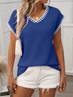 Cleo Women's Knit Top | V-Neck, Contrast Trim, Lightweight Fabric 0