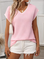 Cleo Women's Knit Top | V-Neck, Contrast Trim, Lightweight Fabric 10