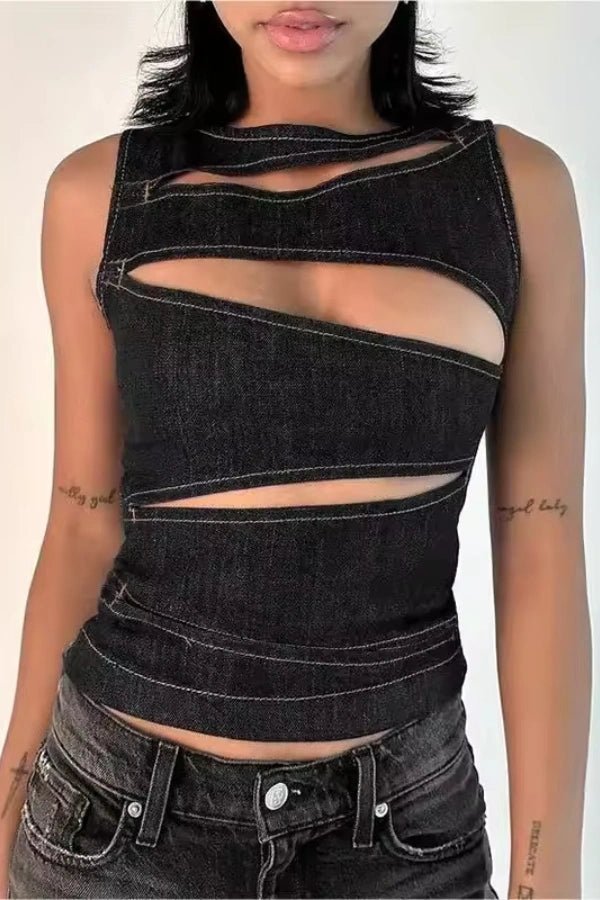 Dare Women's Crop Top | Edgy Cutouts, Durable Denim 0