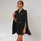 Elegant Cape Blazer Mini Dress for Women - Belted with Gold Button Detail 2