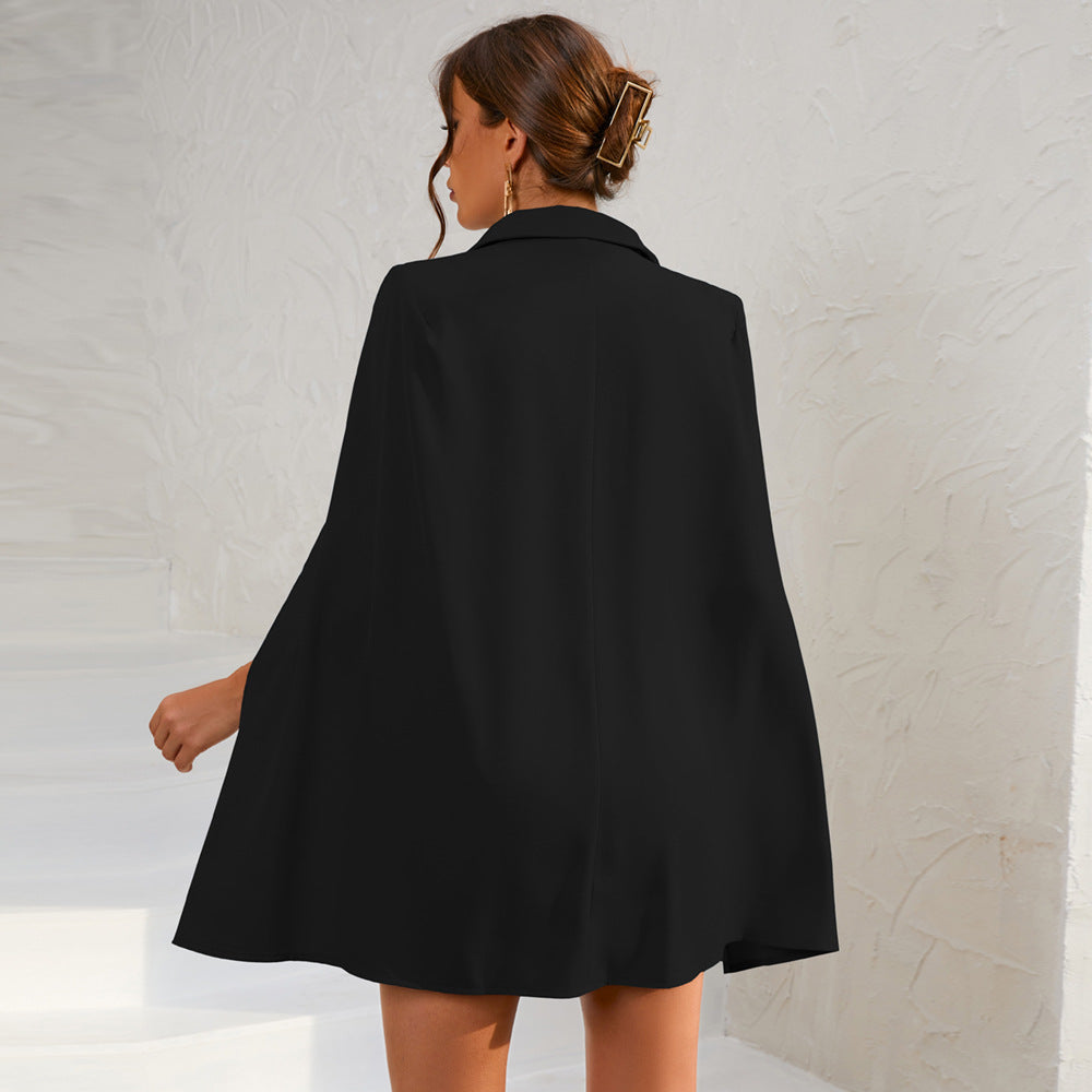 Elegant Cape Blazer Mini Dress for Women - Belted with Gold Button Detail 4