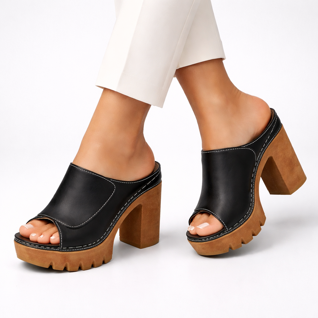 Elegant Chunky Heel Black Platform Sandals for Women - All-Day Comfort 1