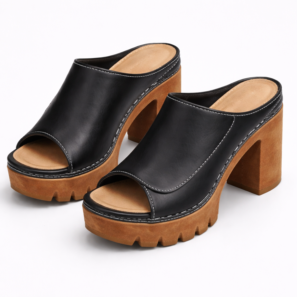 Elegant Chunky Heel Black Platform Sandals for Women - All-Day Comfort 8