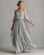 Elegant Gray Women's Set - Flowy Cami Top & Light Wide Trousers for Special Occasions 02