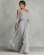 Elegant Gray Women's Set - Flowy Cami Top & Light Wide Trousers for Special Occasions 01