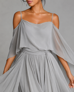 Elegant Gray Women's Set - Flowy Cami Top & Light Wide Trousers for Special Occasions 03