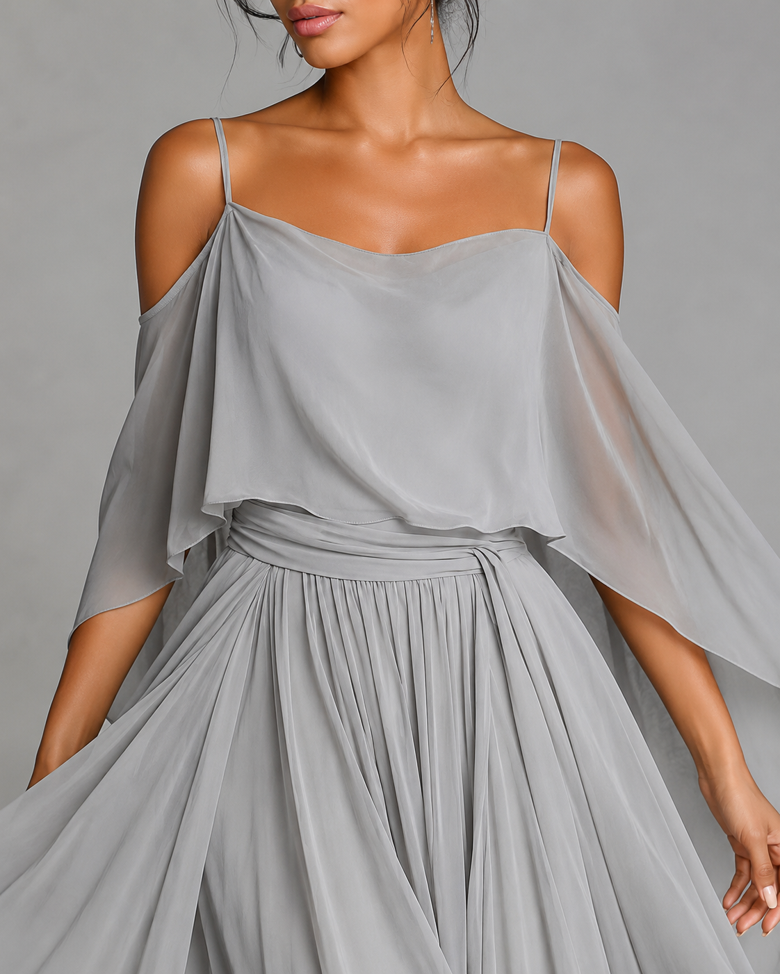 Elegant Gray Women's Set - Flowy Cami Top & Light Wide Trousers for Special Occasions 03
