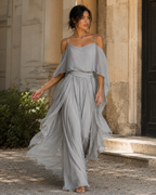 Elegant Gray Women's Set - Flowy Cami Top & Light Wide Trousers for Special Occasions 04
