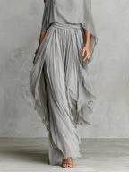 Elegant Gray Women's Set - Flowy Cami Top & Light Wide Trousers for Special Occasions 2