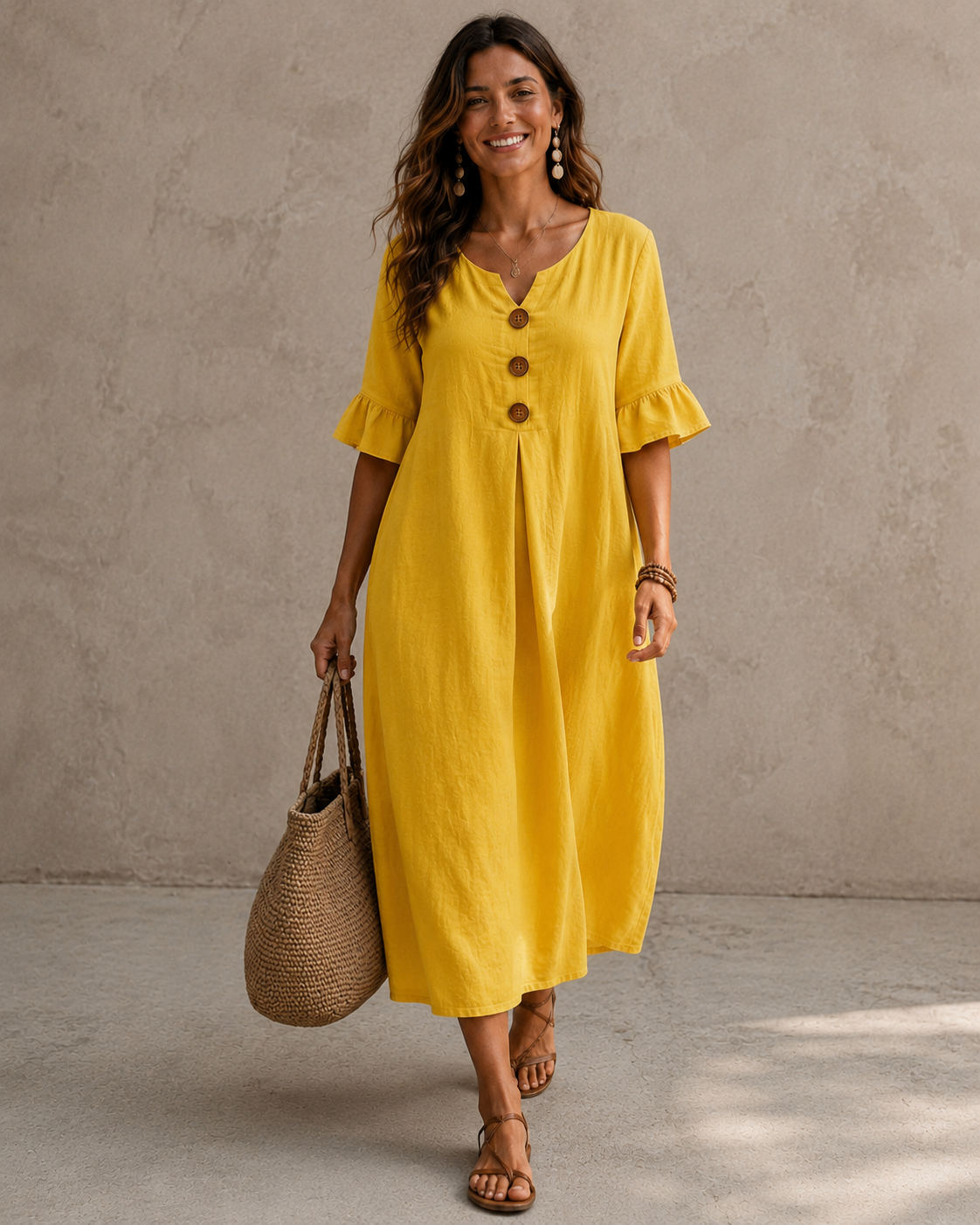 Elegant Linen and Cotton Summer Dress for Women with Ruffled Sleeves 33