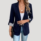 Elegant Women's Black Blazer - Tailored Single-Breasted Design with Roll-Up Sleeves 0