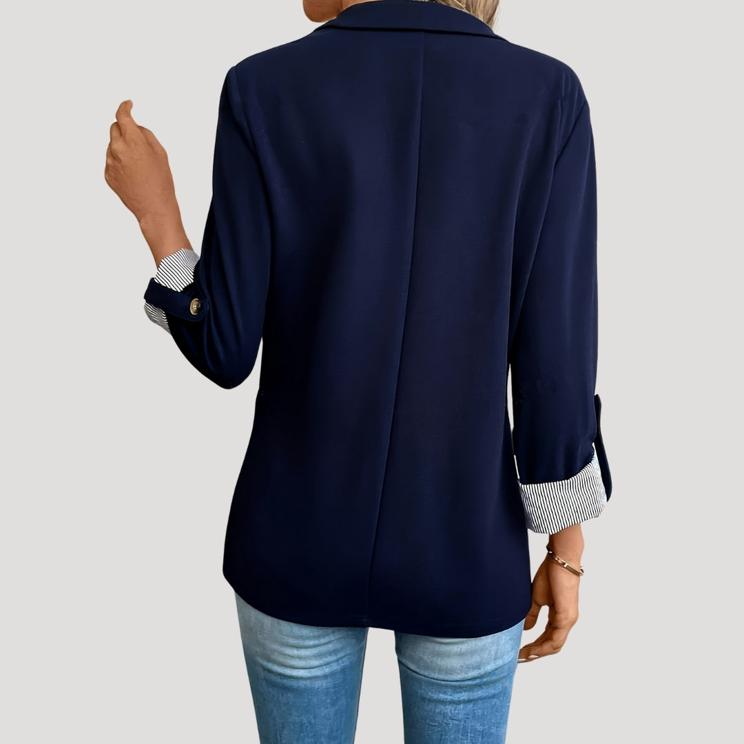 Elegant Women's Black Blazer - Tailored Single-Breasted Design with Roll-Up Sleeves 1