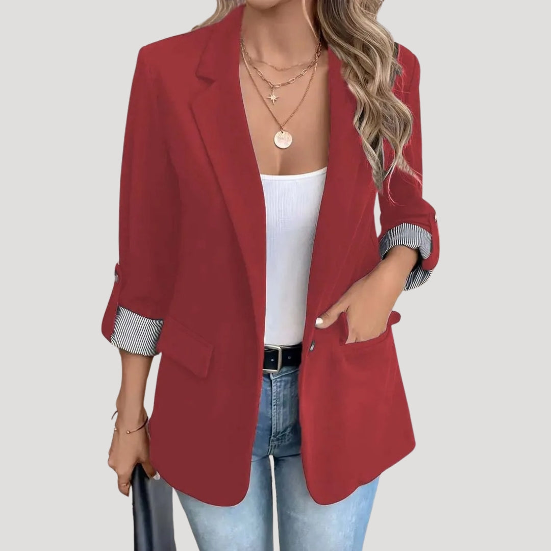Elegant Women's Black Blazer - Tailored Single-Breasted Design with Roll-Up Sleeves 2
