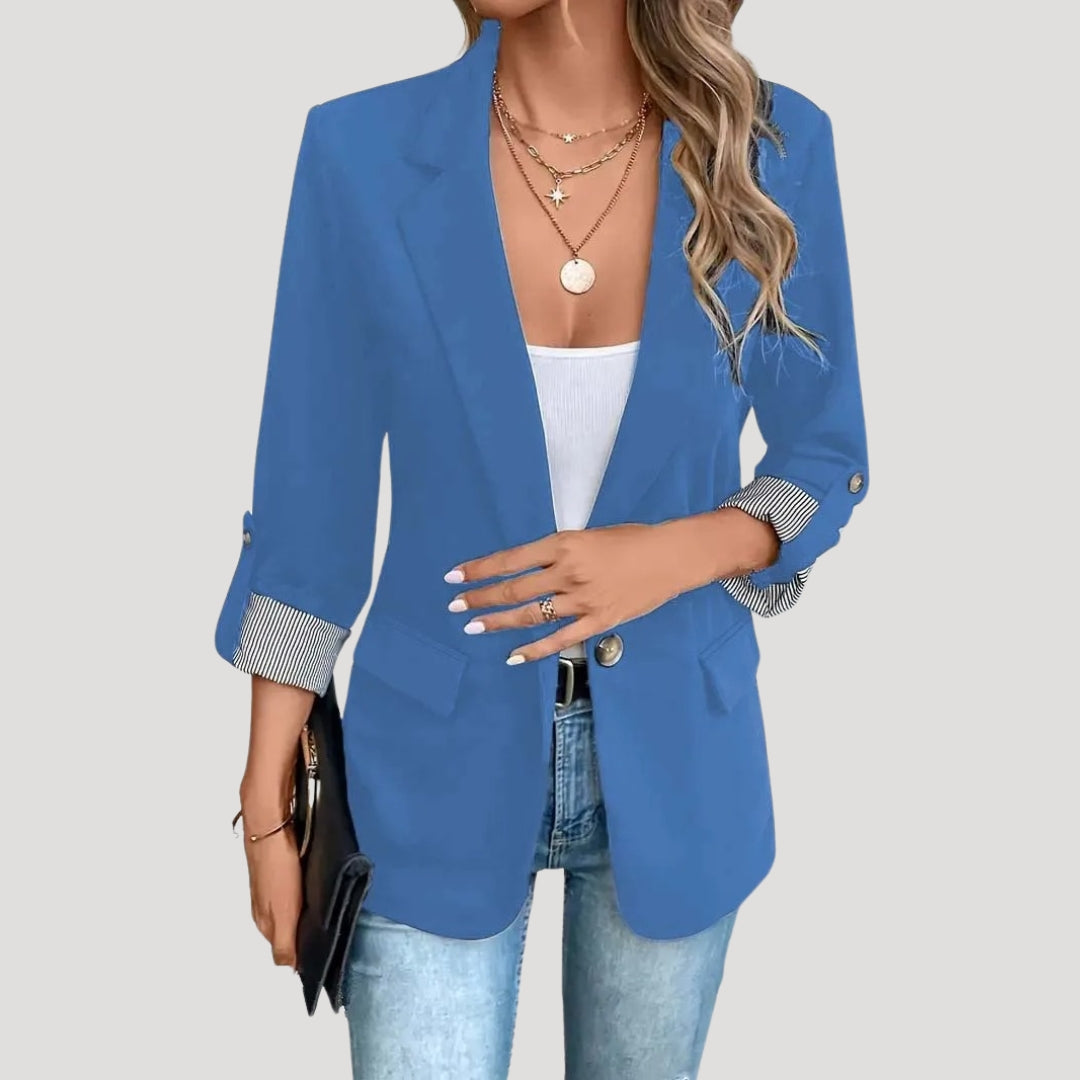 Elegant Women's Black Blazer - Tailored Single-Breasted Design with Roll-Up Sleeves 3