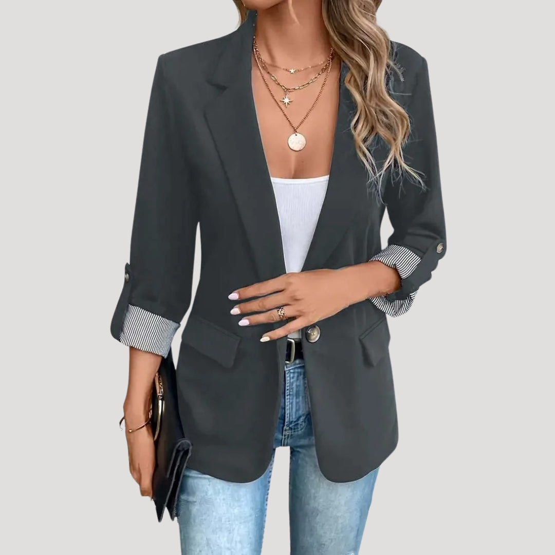 Elegant Women's Black Blazer - Tailored Single-Breasted Design with Roll-Up Sleeves 4