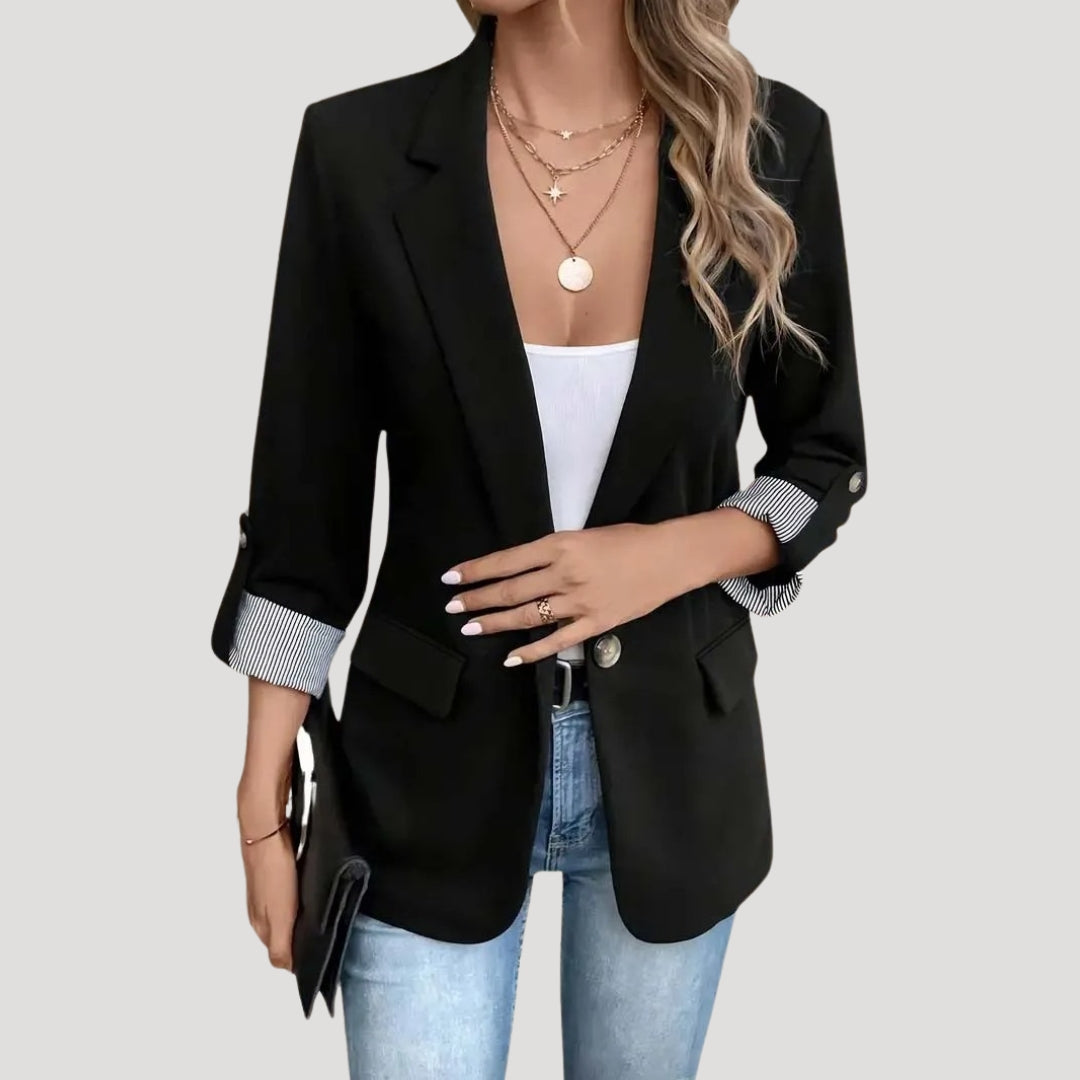 Elegant Women's Black Blazer - Tailored Single-Breasted Design with Roll-Up Sleeves 5