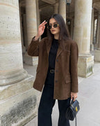 Elegant Women's Brown Suede Blazer Jacket with Pockets - Flattering Fit 1