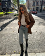 Elegant Women's Brown Suede Blazer Jacket with Pockets - Flattering Fit 2