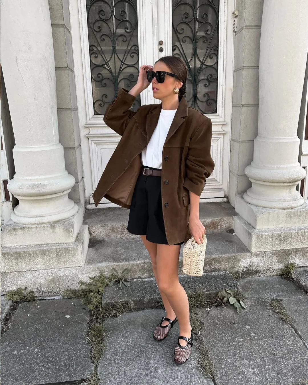 Elegant Women's Brown Suede Blazer Jacket with Pockets - Flattering Fit 4
