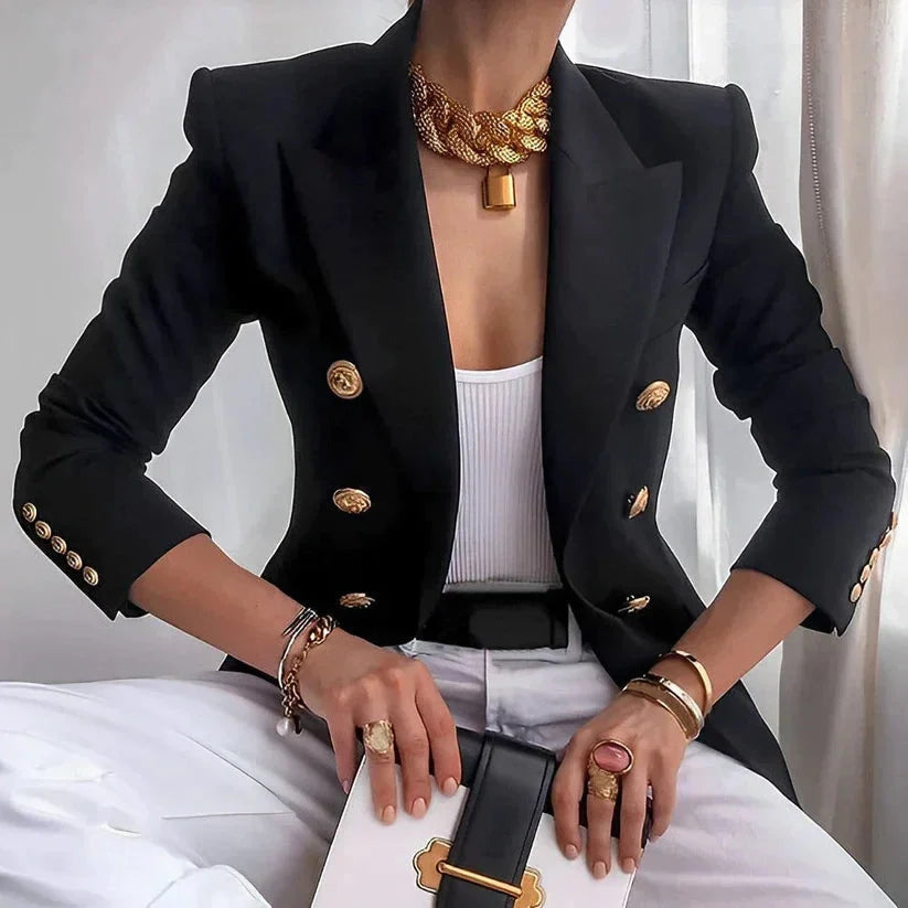 Elegant Women's Double-Breasted Blazer with Gold Buttons - Versatile Style 0