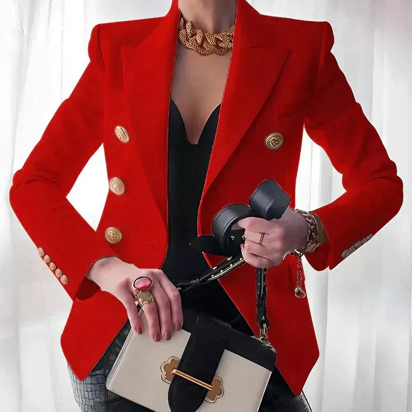 Elegant Women's Double-Breasted Blazer with Gold Buttons - Versatile Style 2