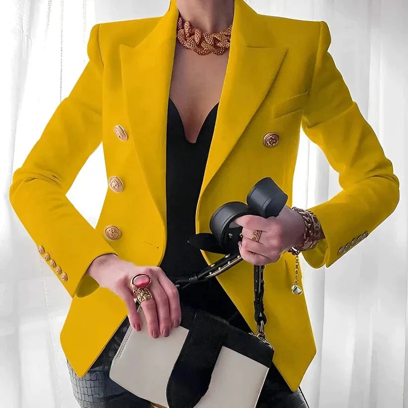 Elegant Women's Double-Breasted Blazer with Gold Buttons - Versatile Style 3